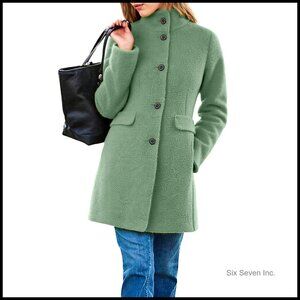 Boucle Wool Pea Coat Single Breast Fuzzy Fleece Winter Trench
